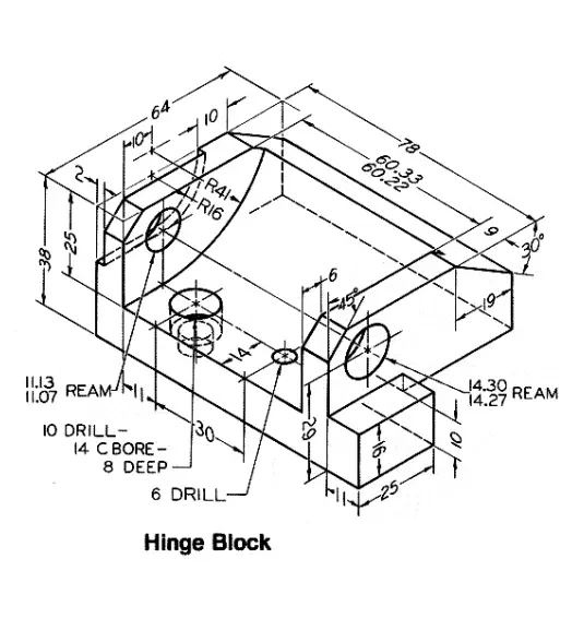 Model Hinge Block in FreeCAD_2D Drawing