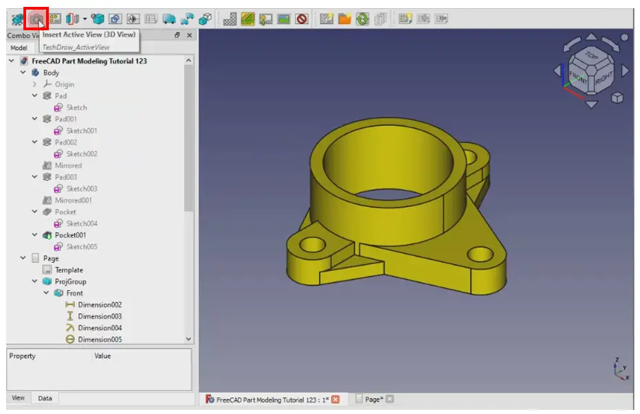 Add Active 3d View In Freecad Drawing 08