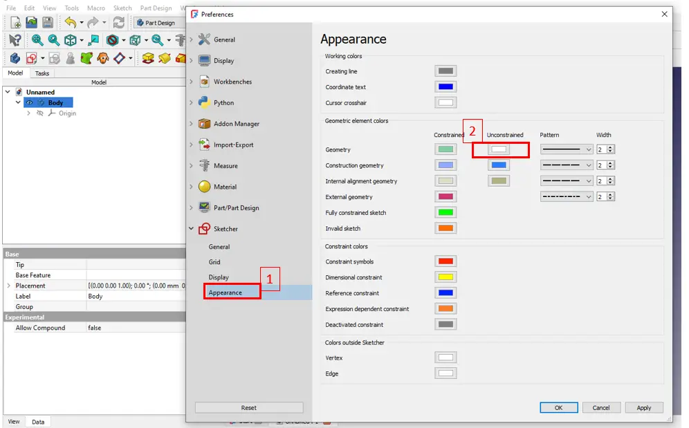 Setting The Color Of Sketch Lines In Freecad 02