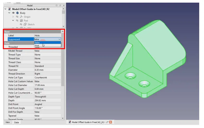 Suppress Part Feature In Freecad 1.0 Version 02