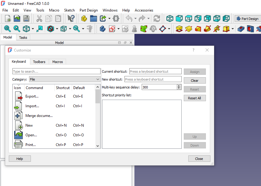 Create keyboard shortcut in freecad 01
