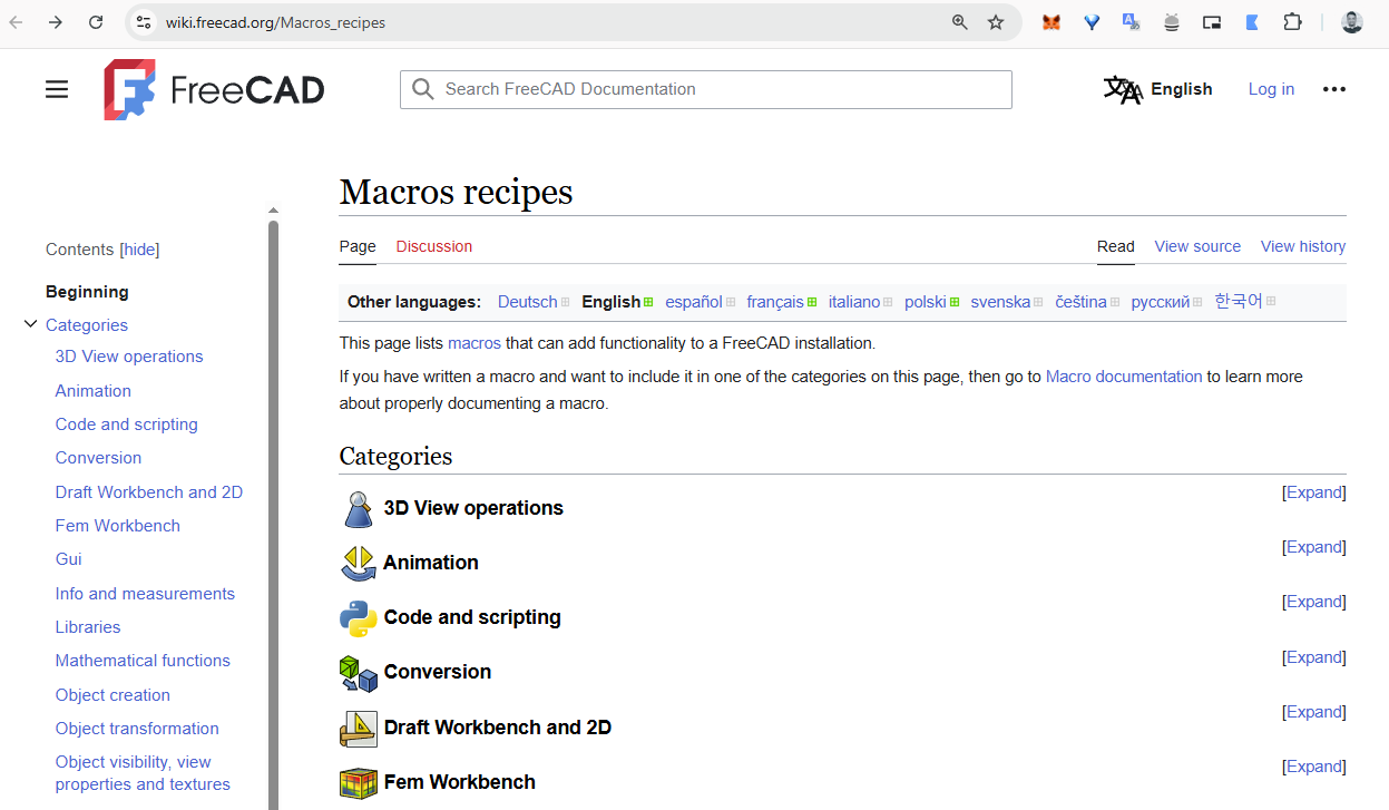 Install pre made freecad macros 01
