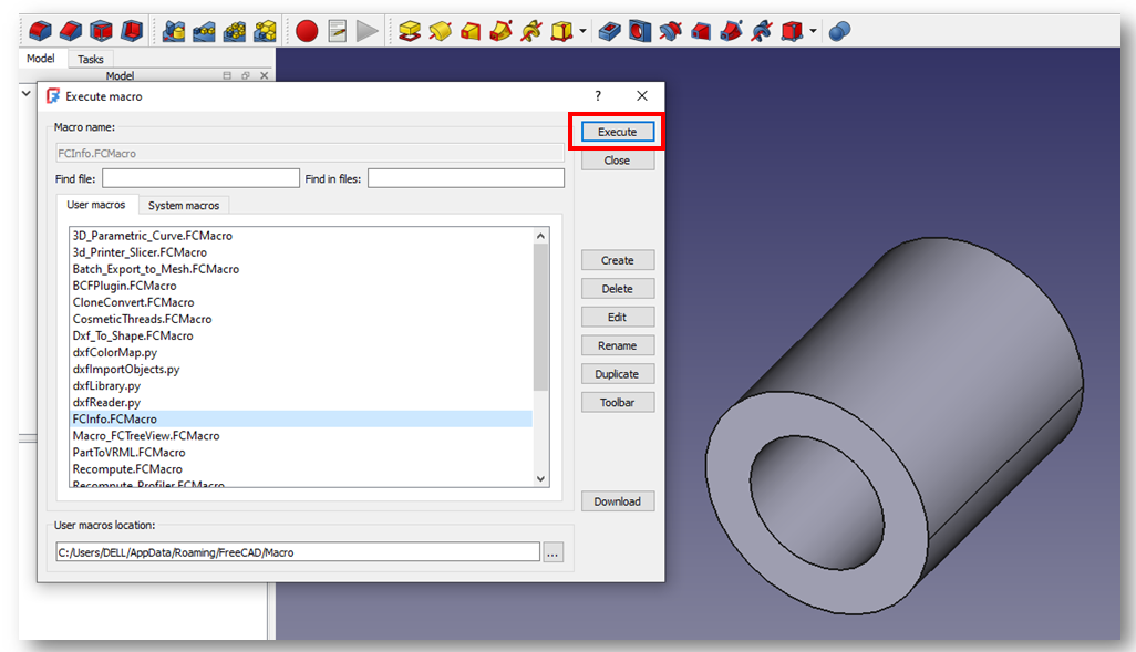 Run freecad macro 01