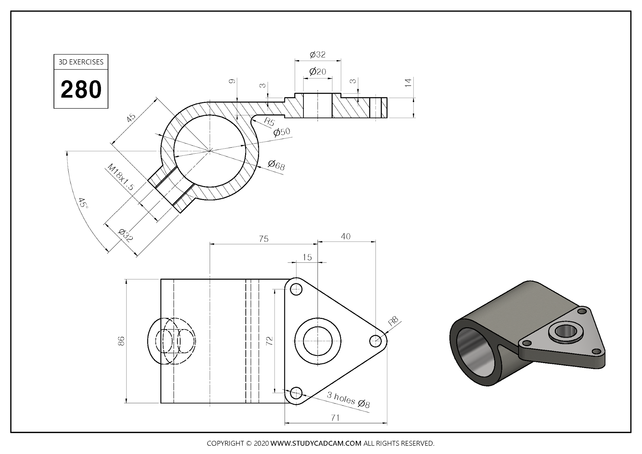 3d cad exercises (www.studycadcam.com) 280
