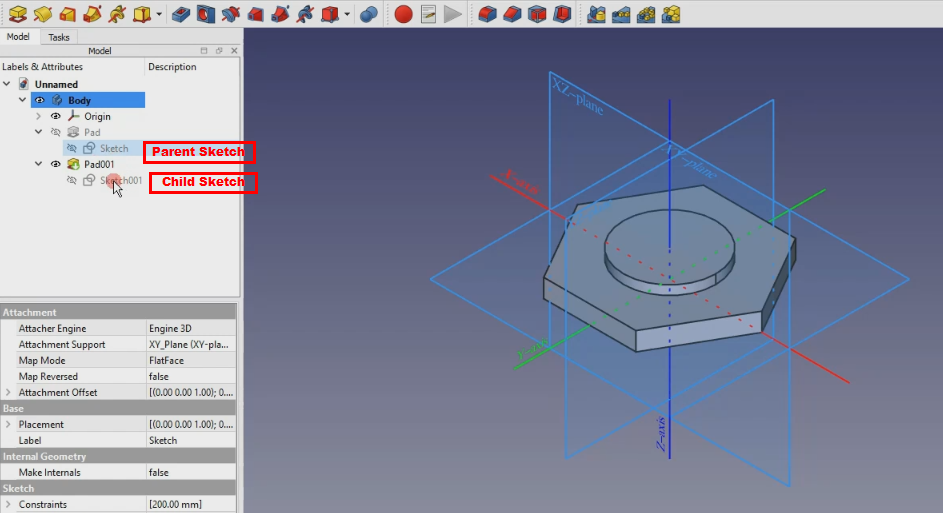 Reorient sketch with offset in freecad 1.0 04