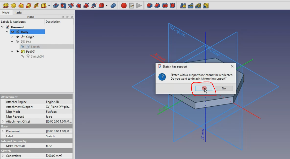 Reorient sketch with offset in freecad 1.0 08