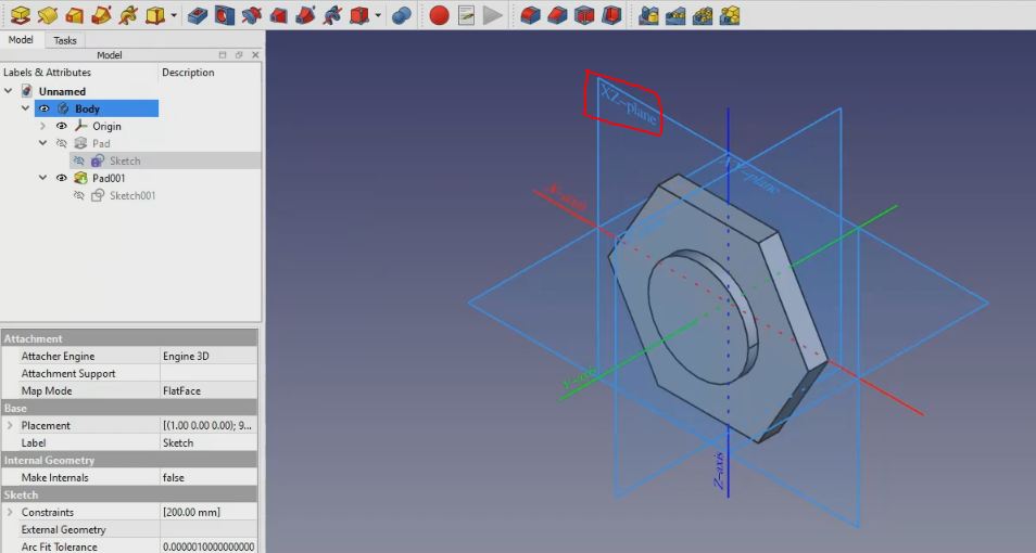 Reorient sketch with offset in freecad 1.0 10