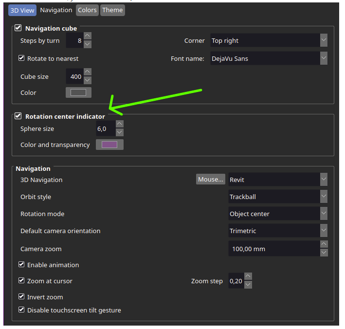 Rotation center feature added in freecad 1.0 01