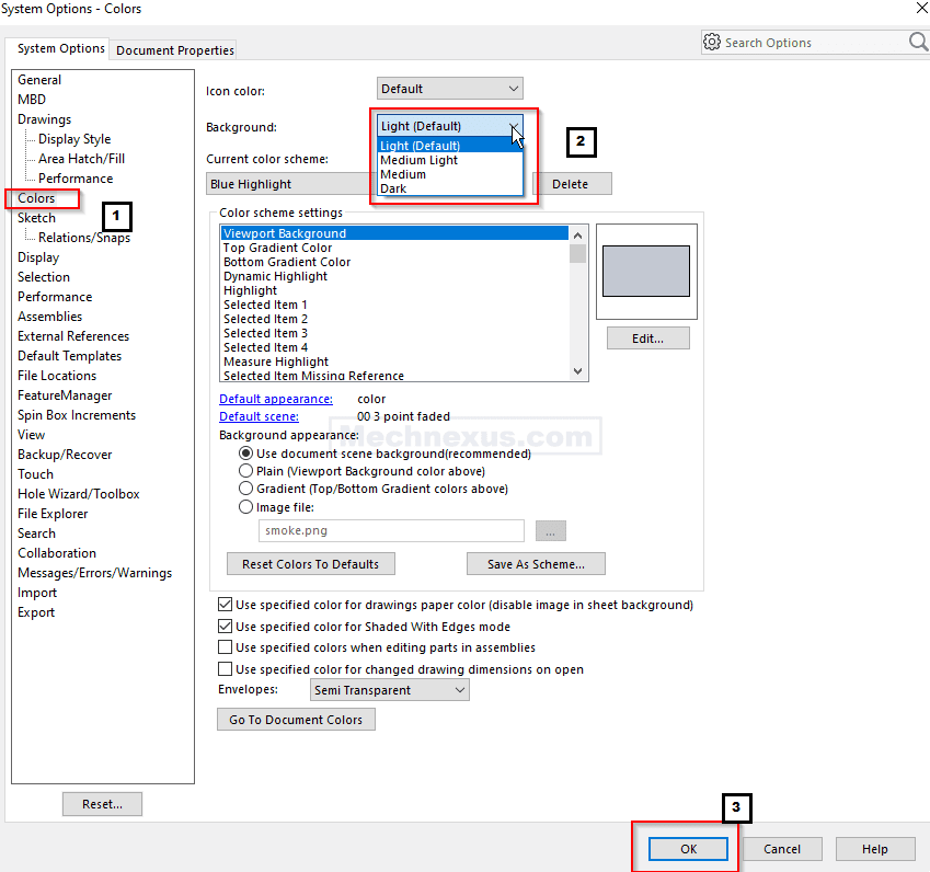 Change background of the solidworks user interface 01.6