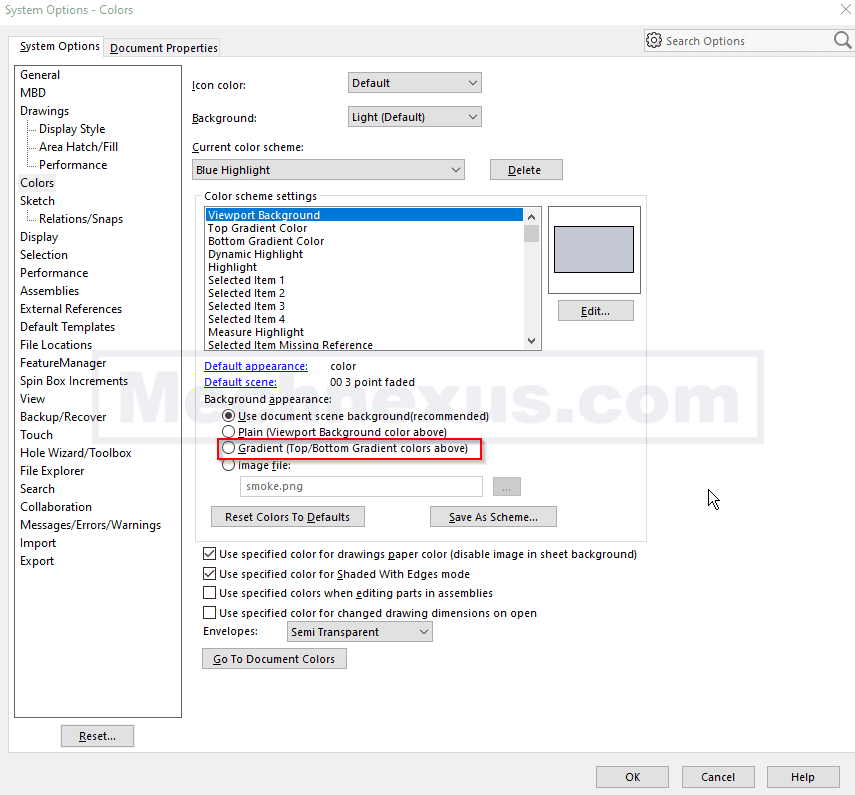 Change background of the solidworks user interface 03.1
