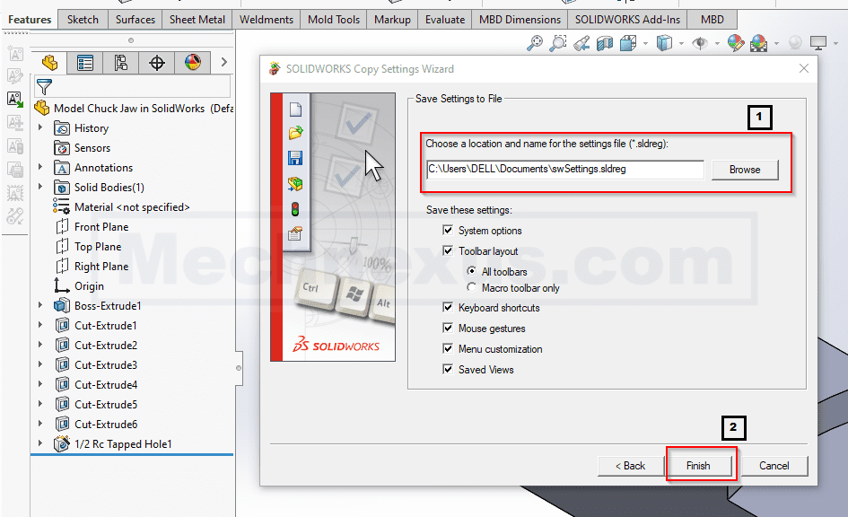Copy settings wizard in solidworks 03.3