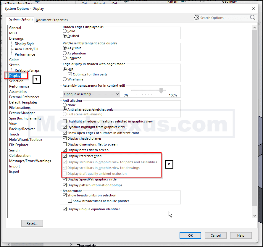 Displaying scrollbars in solidworks 01.1