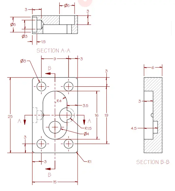 Gear pump body 2d drawing