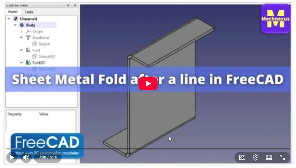 2026 01 19 16 54 22 Sheet Metal Fold after a line in FreeCAD FreeCAD Tutorial FreeCAD Sheet Meta