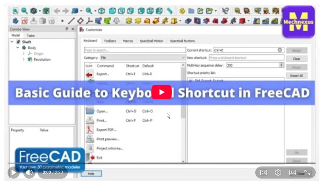 2026 01 19 17 24 07 Create Keyboard Shortcut in FreeCAD FreeCAD FreeCAD Settings YouTube — M