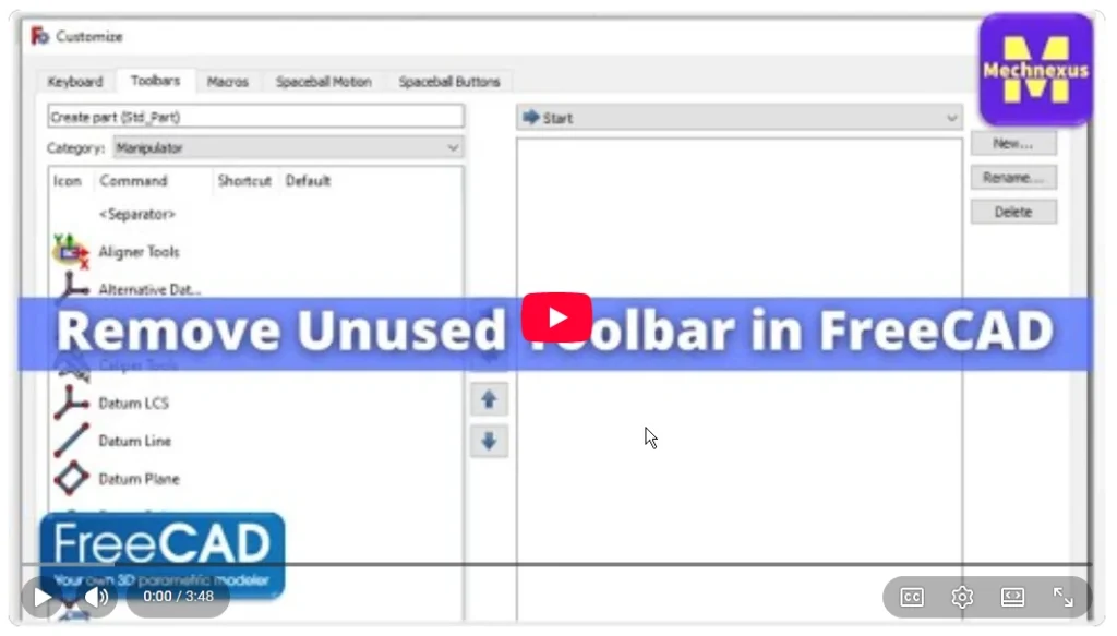 2026 01 19 17 27 04 Remove Unused Toolbar in FreeCAD FreeCAD FreeCAD Setting YouTube — Mozil