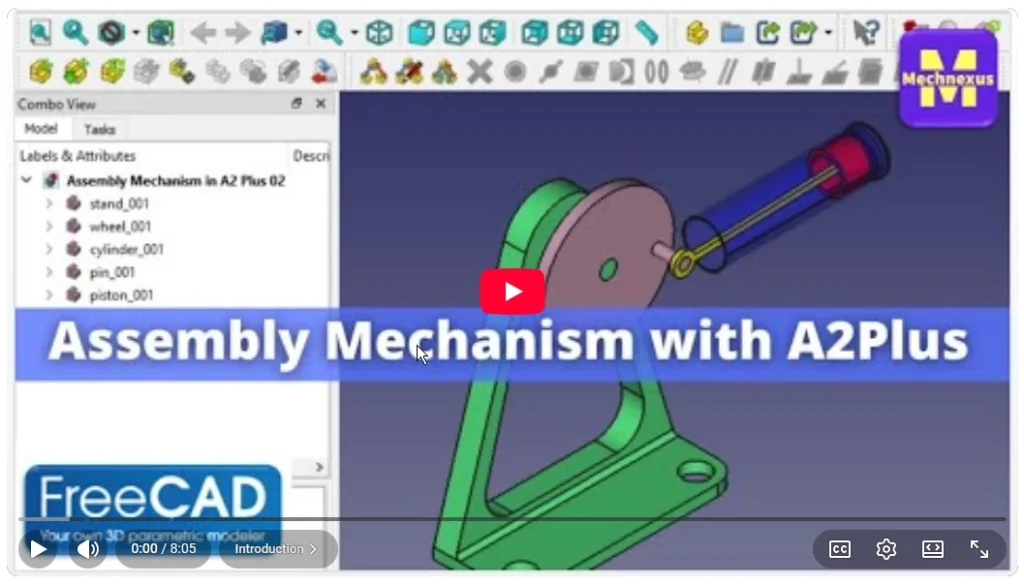 2026 01 20 15 53 56 Mechanism in FreeCAD with A2Plus Workbench A2Plus Workbench FreeCAD Mechnexu