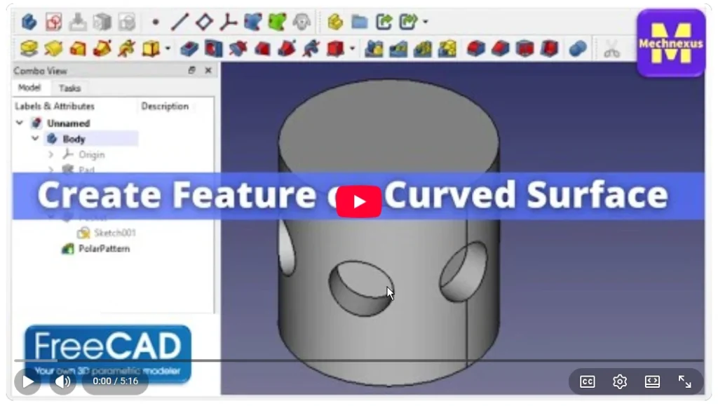 2026 01 20 17 36 51 Create Feature on Curved Face in FreeCAD FreeCAD Tutorial Mechnexus YouT