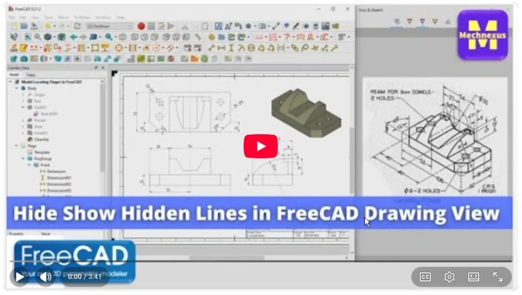 2026 01 22 15 09 02 Hide Show Hidden Lines in FreeCAD Drawing Views FreeCAD Tutorial Mechnexus